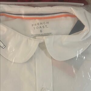 French Toast White Peter Pan Collar Dress Shirt with Orange Trim size 6 girls